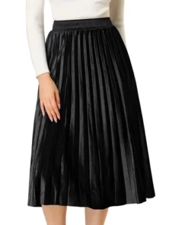 Allegra K Women's Accordion Swing Metallic Party Midi Pleated Skirt -Allegra K GUEST 4e982706 ea2d 4ffb a0f9 9bb20f524498