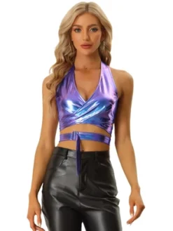 Allegra K Metallic Halter Neck Top For Women's Deep V Neck Backless Holographic Crop Tops 11 Allegra K Metallic Halter Neck Top For Women's Deep V Neck Backless Holographic Crop Tops -Allegra K GUEST 4e9ac139 bf0d 462e 9392 719977968086