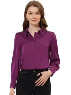 Allegra K Women's Satin Puff Sleeve Point Collar Vintage Button Up Shirt -Allegra K GUEST 4ef3fca9 9664 4336 85c2 241ff6d07fe2