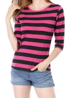 Allegra K Women's Elbow Sleeves Round Neck Slim Fit Casual Printed T-Shirt -Allegra K GUEST 4f3af3cb ad7b 4d30 bc3d de00215bf162