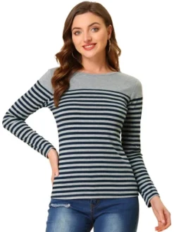 Allegra K Women's Color Block Long Sleeve Striped T-Shirt -Allegra K GUEST 4f5a2049 54f7 42b2 9ccd 135456cc3b73