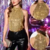 Allegra K Women's Casual Party Sparkle Sleeveless Halter Tops