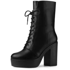 Allegra K Women's Platform Lace Up Chunky Heels Combat Boots -Allegra K GUEST 4fa82eed de91 4b76 a16c fb6353f6db61