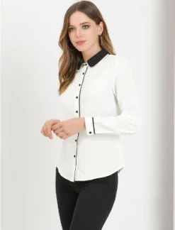 Allegra K Women's Vintage Button Down Contrast Peter Pan Collar Office Work Blouse -Allegra K GUEST 4fb8884a e7d6 4bfc 87f8 64a576a20152