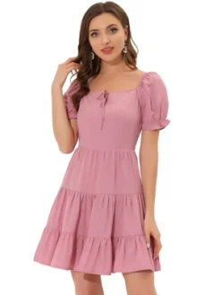 Allegra K Women's Square Neck Ruffle Sleeve Smocked Back Tiered Flowy Dress -Allegra K GUEST 502dc329 2090 4e50 852a 29ca3514a7b2