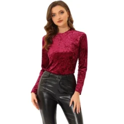 Allegra K Women's Casual Vintage Velvet Crew Neck Long Sleeve T-shirts -Allegra K GUEST 50c6d8d7 1099 4117 b483 41711c60250d