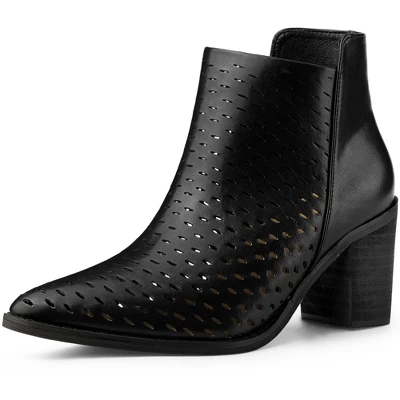 Allegra K Women's Perforated Chunky Heels Zipper Western Ankle Booties 6 Allegra K Women's Perforated Chunky Heels Zipper Western Ankle Booties - Image 6