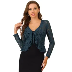 Allegra K Women's Tie Front Crop Cardigan Ruffled Hem Floral Lace Sheer Shrug Top -Allegra K GUEST 50f6c90a 3a9f 445e ac73 d2c06f1b7271