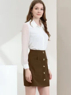 Allegra K Women's Buttons Front A-line Short Cargo Casual Skirt -Allegra K GUEST 511486b5 c2d6 4c09 b179 8b8de37df678