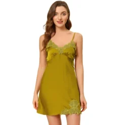 Allegra K Women's Satin V-Neck Lace Cami Mini Pajama Dress -Allegra K GUEST 5143aaef 3734 4ec3 9760 05aab032ff44