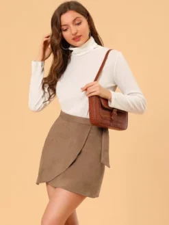 Allegra K Women's Faux Suede Tie Waisted A-Line Wrap Mini Short Skirt -Allegra K GUEST 51653207 7bdc 4183 a1ac d6b8b8d46048