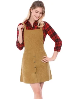 Allegra K Women's Corduroy Button Front A-Line Bib Overall Pinafore Skirts -Allegra K GUEST 51baab46 a72b 486a 991b 946b305f2a4a