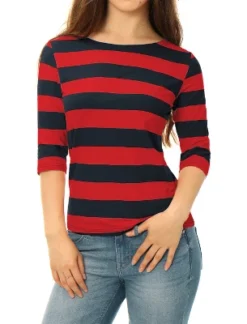 Allegra K Women's Elbow Sleeves Casual Basic Boat Neck Slim Fit T-Shirts -Allegra K GUEST 5220edef 9ce3 4049 a58c fee7e8143259