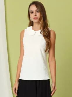 Allegra K Women's Casual Peter Pan Collar Sleeveless Jacquard Floral Tank Top -Allegra K GUEST 524283c9 e3d2 40c2 b6dd 8072f2c6fb50