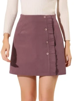 Allegra K Women's Corduroy Vintage Button Decor Ruffled Trim High Waist Mini Skirt -Allegra K GUEST 5247b593 be13 4f38 9d91 0eaff7f61318