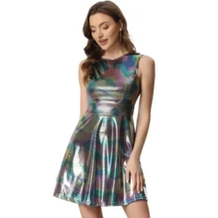 Allegra K Women's Metallic Sleeveless High Waist Party Holographic Dress -Allegra K GUEST 52639e8a 2d1b 40c4 bc5c 5a1a15b74d23