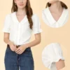 Allegra K Women's Pleated Short Sleeve V Neck Button Down Shirts