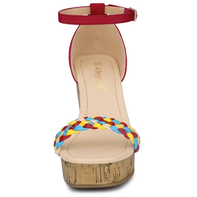 Allegra K Women's Platform Contrast Ankle Strap Wedges Heel Sandals 1 Allegra K Women's Platform Contrast Ankle Strap Wedges Heel Sandals