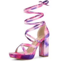 Allegra K Women's Tie Dye Platform Chunky Heel Lace Up Sandals -Allegra K GUEST 5324dcf1 9d1f 4936 8d80 fab95838dc9d