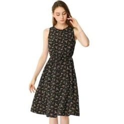 Allegra K Women's Floral Printed Split Neck Drawstring Waist Sleeveless A-Line Midi Dress 28 Allegra K Women's Floral Printed Split Neck Drawstring Waist Sleeveless A-Line Midi Dress -Allegra K GUEST 533dcf8e 5b8d 4604 81aa 9d800bb1393a