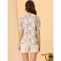 Allegra K Women's Chiffon Short Sleeve Ruffled Trim Floral Blouse Top -Allegra K GUEST 535fc4af 0411 4272 923e 5fc99f588d4d