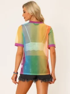 Allegra K Women's Rainbow Mesh Short Sleeve Cover Up Sheer T-Shirt -Allegra K GUEST 5365741e 6459 444c 8530 b72303f734d1