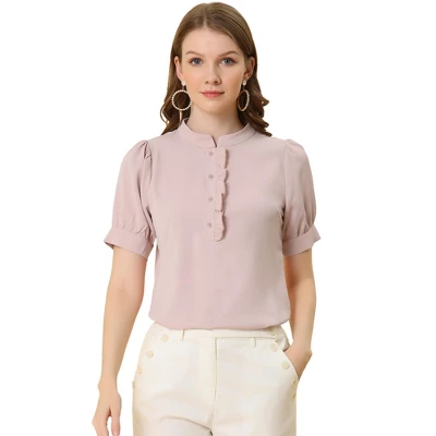Allegra K Women's Work Office Half Placket Ruffled Puff Sleeve Blouse 8 Allegra K Women's Work Office Half Placket Ruffled Puff Sleeve Blouse - Image 8