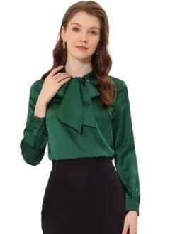 Allegra K Satin Blouse For Women's Bow Tie Neck Solid Work Office Shirt -Allegra K GUEST 5439eb29 1e3e 4d95 8883 74af4b50481c