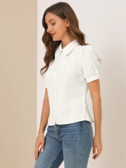 Allegra K Women's Peter Pan Collar Short Sleeve Button Front Work Shirt 14 Allegra K Women's Peter Pan Collar Short Sleeve Button Front Work Shirt -Allegra K GUEST 54648319 701f 496b 94d6 7b95d30ca202