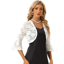 Allegra K Women's Elegant Lace Bell Sleeves Open Front Evening Shrug -Allegra K GUEST 554c4147 52eb 4cb8 a782 d45e96218f41