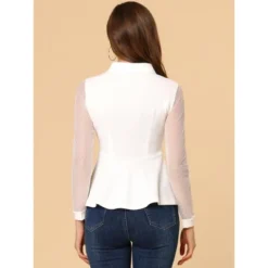 Allegra K Women's Mesh Sheer Long Sleeve Blouse Turn Down Collar Keyhole Peplum Top -Allegra K GUEST 556a9a9a c8cb 4764 a1a3 d1b34488bf66
