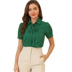Allegra K Women's Retro Dots Print Bow Tie Peter Pan Collar Chiffon Blouse -Allegra K GUEST 55c104d2 969d 4a0f 92be ce9851523c4a