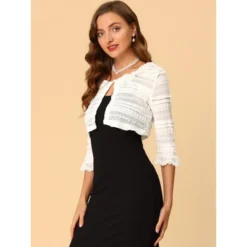Allegra K Women's Lace Elegant Crop Cardigan 3/4 Sleeve Ruffle Bolero Shrug Top -Allegra K GUEST 55f6a5ed 3b1a 4440 abf1 72570a9e174a