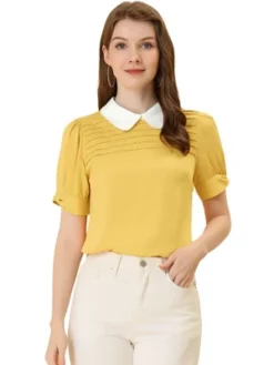 Allegra K Women's Vintage Peter Pan Collar Contrast Puff Short Sleeve Blouse -Allegra K GUEST 5618a358 5170 4bc4 b55f 3697ea237a80