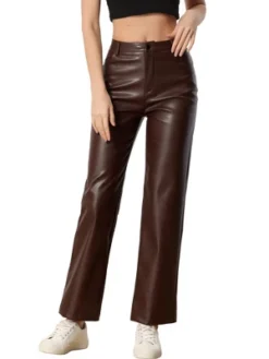 Allegra K Faux Leather Pants For Women's High Waist Straight Leg Casual PU Punk Trousers -Allegra K GUEST 56c9f84c 45e2 4b7a ba43 214f0fe184e0