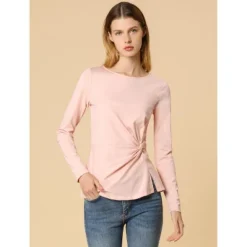Allegra K Women's Comfort Round Neck Twist Front Long Sleeve Blouse Basic Top -Allegra K GUEST 56ecf401 cd12 4103 ac67 ec6662854b55