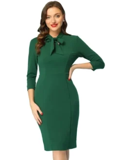 Allegra K Women's Front Tie Neck 3/4 Sleeve Work Bodycon Dress -Allegra K GUEST 570e390b 7f88 43e8 b4ba 5e1726a82a28