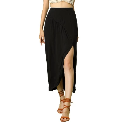 Allegra K Women's Skirt Split Ruched High Waist Summer Beach Maxi Skirts 6 Allegra K Women's Skirt Split Ruched High Waist Summer Beach Maxi Skirts - Image 6