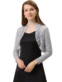 Allegra K Women's Crop Scalloped Hem Floral Lace Sheer Long Sleeve Shrugs -Allegra K GUEST 575947c7 5c62 4de6 8878 e83382a4b166