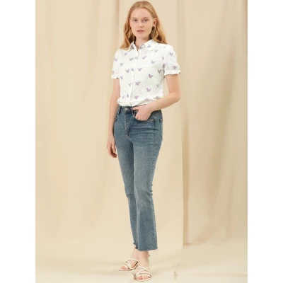 Allegra K Women's Frilled Top Peter Pan Collar Blossoms Floral Print Blouse Shirt 1 Allegra K Women's Frilled Top Peter Pan Collar Blossoms Floral Print Blouse Shirt