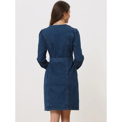 Allegra K Women's Winter Long Sleeve Vintage Button Down 2023 Denim Shirt Dresses With Belt 3 Allegra K Women's Winter Long Sleeve Vintage Button Down 2023 Denim Shirt Dresses With Belt - Image 3