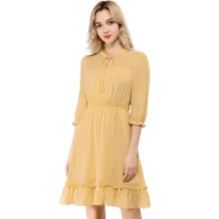 Allegra K Women's Ruffle Hem 3/4 Sleeve A-Line Smocked Short Chiffon Dress -Allegra K GUEST 58045a50 13dd 4dc9 ae83 e99c0b4fdebf