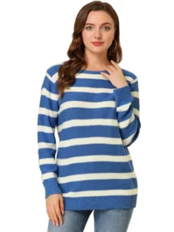Allegra K Women Long Sleeves Drop Shoulder Loose Striped Sweater -Allegra K GUEST 58128600 dbbb 4579 aa99 ba8bc5309462