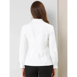 Allegra K Women's Mock Neck Blouse Ruffle Work Office Cotton Pleated Button Up Shirt -Allegra K GUEST 582c8027 df50 4e36 8391 f03d49b4ac04