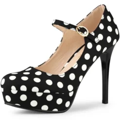 Allegra K Women's Polka Dots Platform Round Toe Ankle Strap Stiletto High Heel Pumps -Allegra K GUEST 58344997 6a9f 444c a380 99b702450511