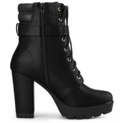 Allegra K Women's Platform Buckle Lace Up Block Heel Ankle Boot -Allegra K GUEST 58427676 9447 423a a0e2 952a1b83be32