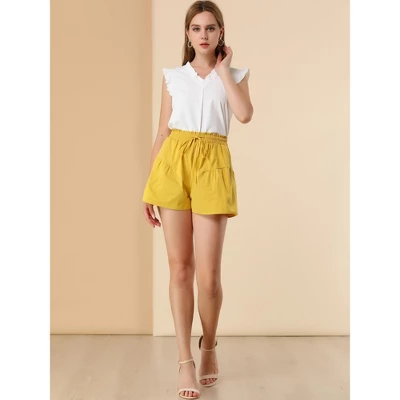 Allegra K Women's Casual Side Pockets Wide Leg Elastic Waisted Cotton Shorts 2 Allegra K Women's Casual Side Pockets Wide Leg Elastic Waisted Cotton Shorts - Image 2