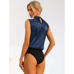 Allegra K Women's Mock Neck Keyhole Front Sleeveless Satin Bodysuit -Allegra K GUEST 5894d0f6 f18d 4ed1 8922 3b912531a1d9