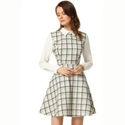 Allegra K Women's Elegant Plaid Tweed Contrast Lapel Collar Long Sleeve A-line Dress -Allegra K GUEST 58b4800a 9130 4431 ad46 e819f74774bb