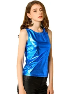 Allegra K Women's U Neck Stretchy Slim Fit Shiny Sparkly Metallic Tank Top -Allegra K GUEST 590899c9 99f5 4fd4 9903 30c6035499c3